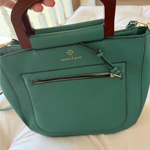 Nanette Lepore Teal Leather Top-Handle Satchel with Wood Handles